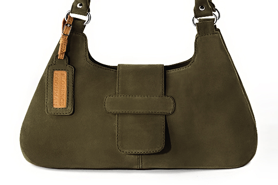 Dress handbag in khaki green leather - Profile view